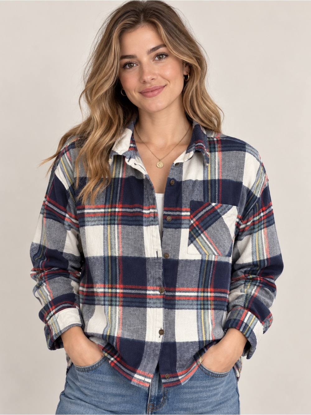 Pink Rose Plaid Flannel Blue Multi